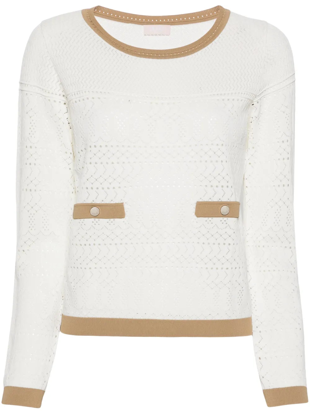 Long-Sleeve Pointelle-Knit Blouse