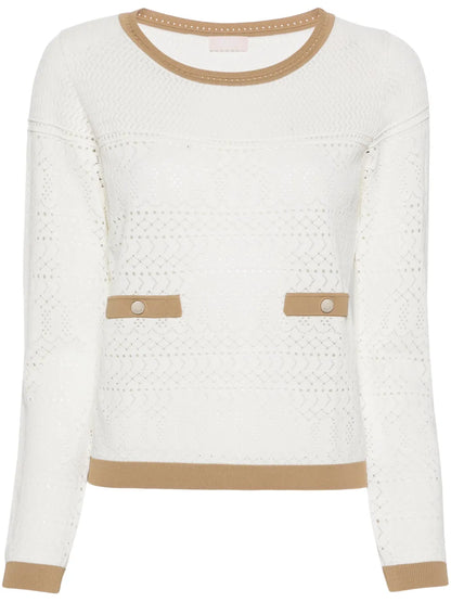 Long-Sleeve Pointelle-Knit Blouse