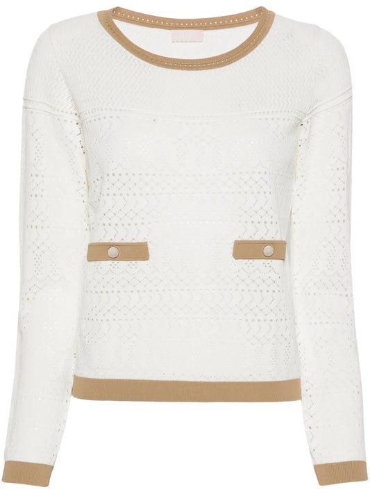 Long-Sleeve Pointelle-Knit Blouse
