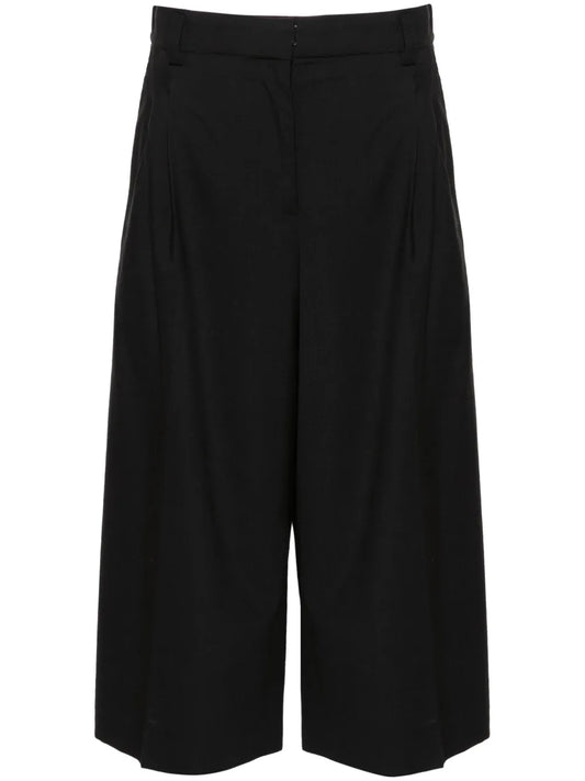 Solid High-Waist Cropped Trousers