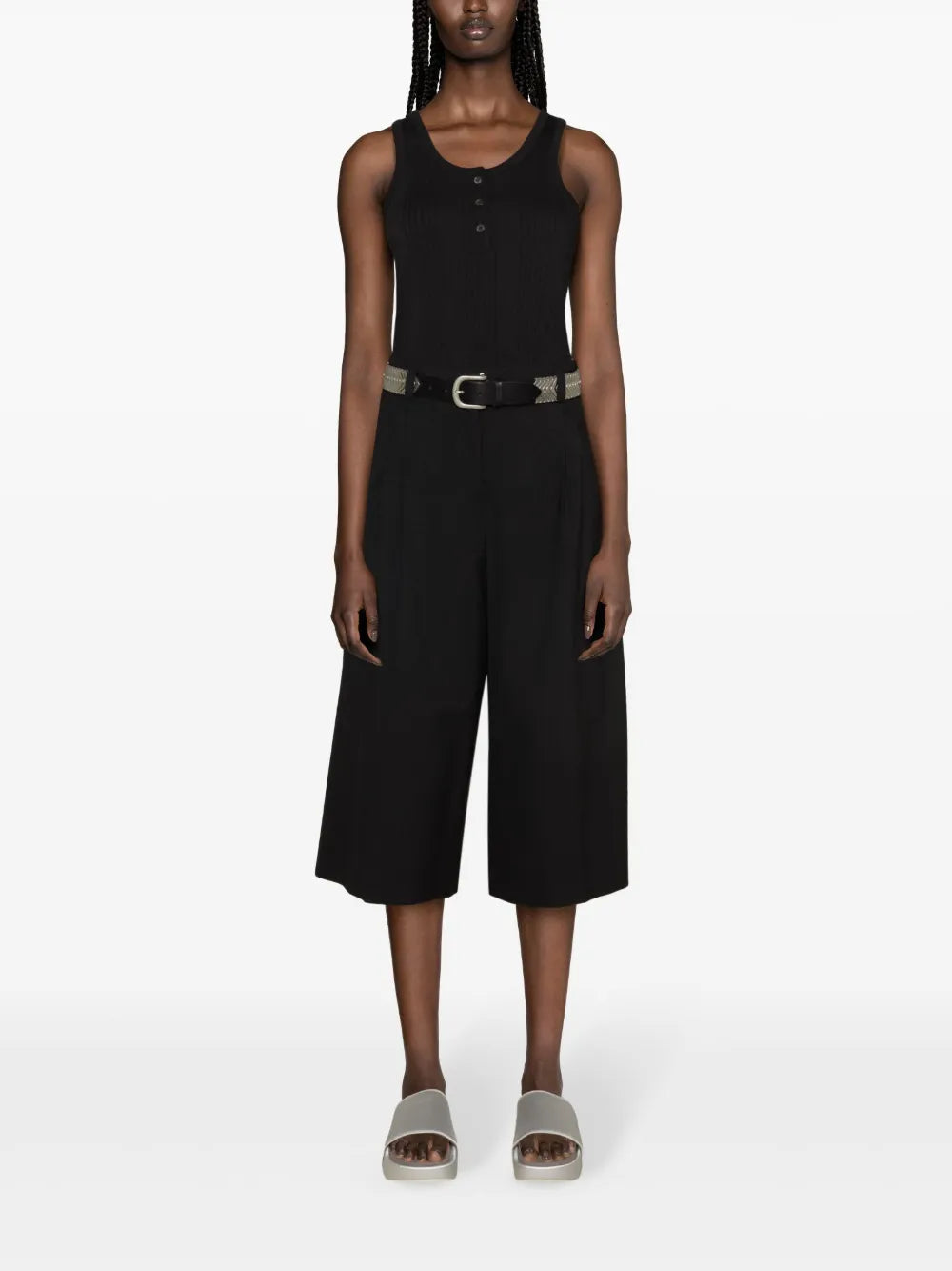 Solid High-Waist Cropped Trousers