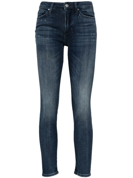 Stonewashed Distressed Tapered Jeans
