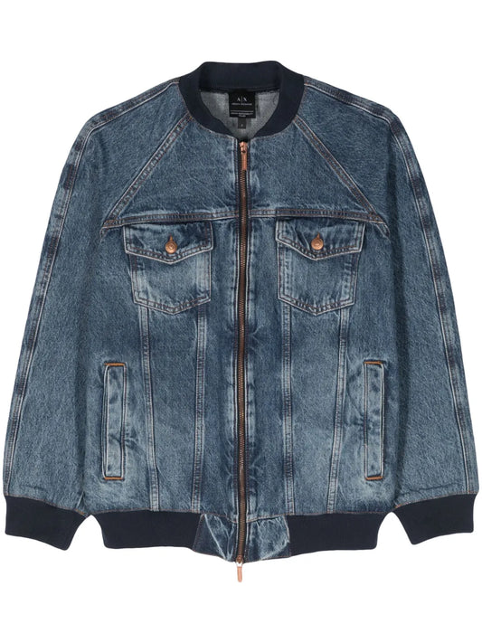 Zip-Up Denim Bomber Jacket