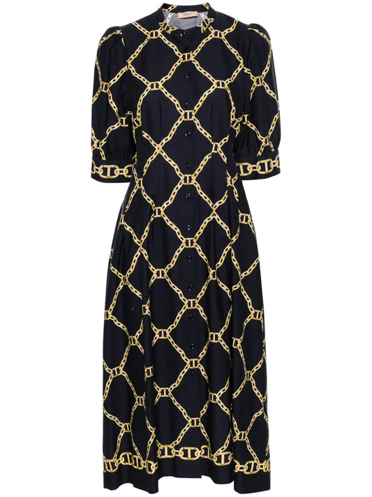 Chain-Ling Print Midi Dress