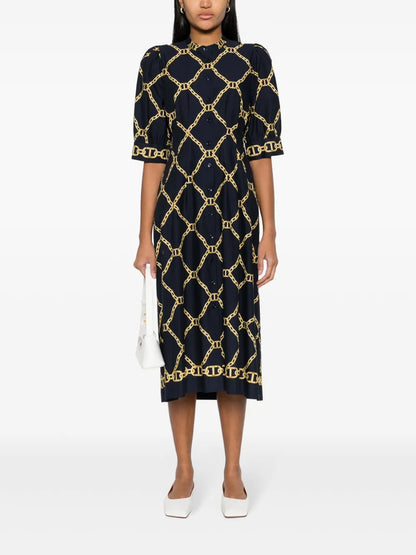 Chain-Ling Print Midi Dress