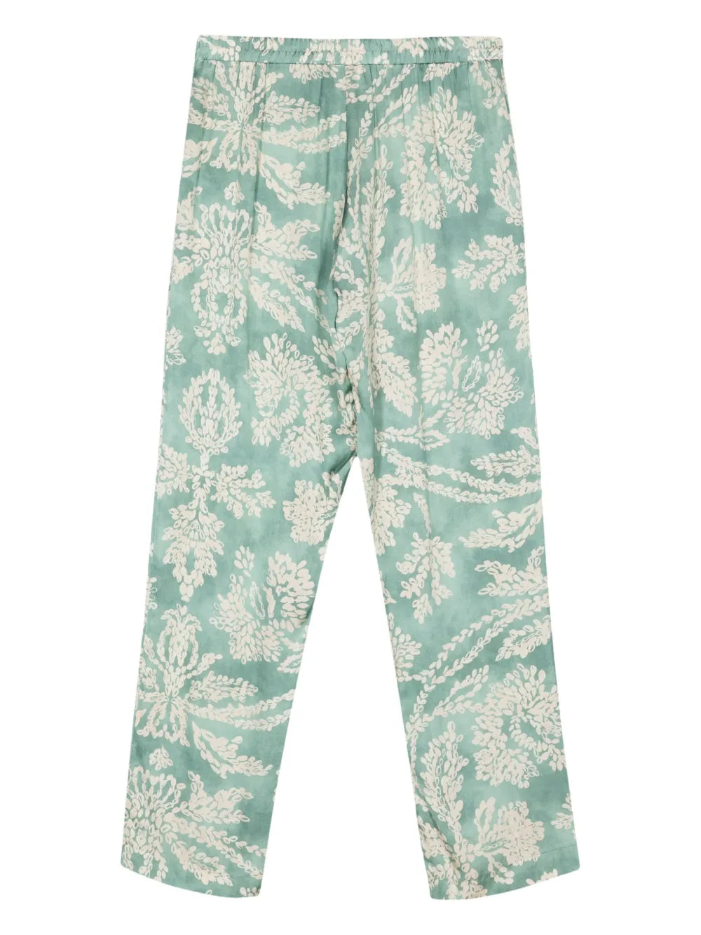 Leaf-Print Satin Trousers