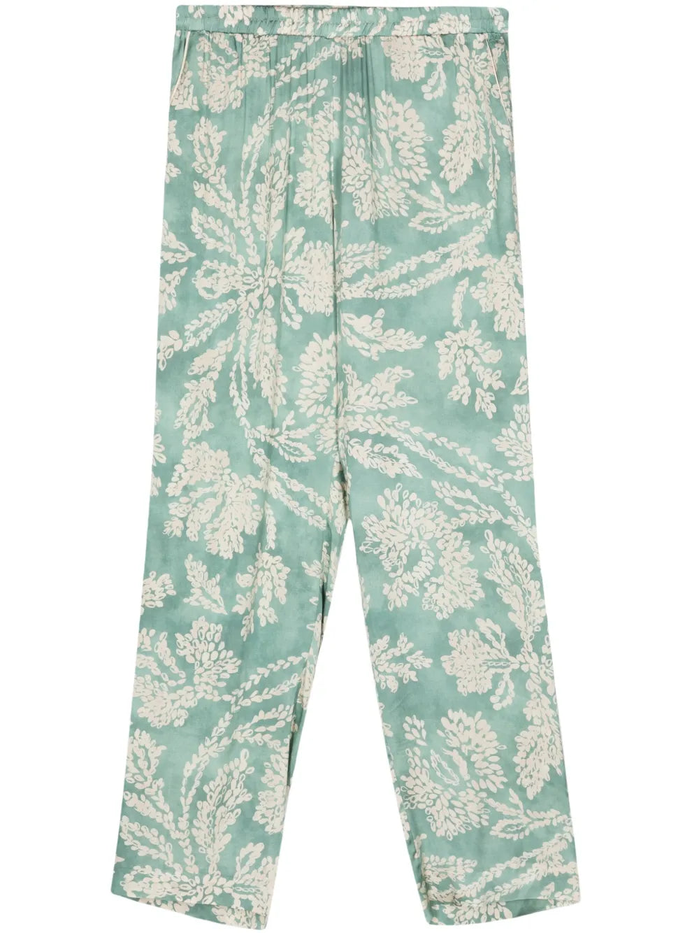 Leaf-Print Satin Trousers