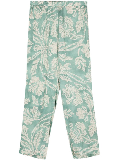 Leaf-Print Satin Trousers