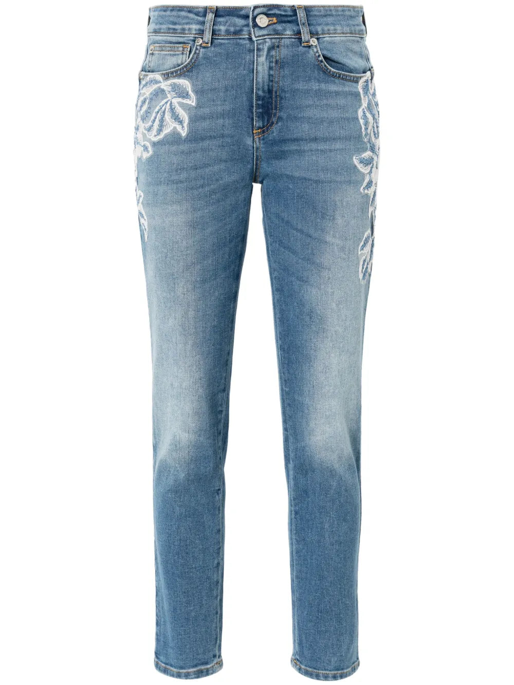 Floral-Embroidery Skinny Jeans