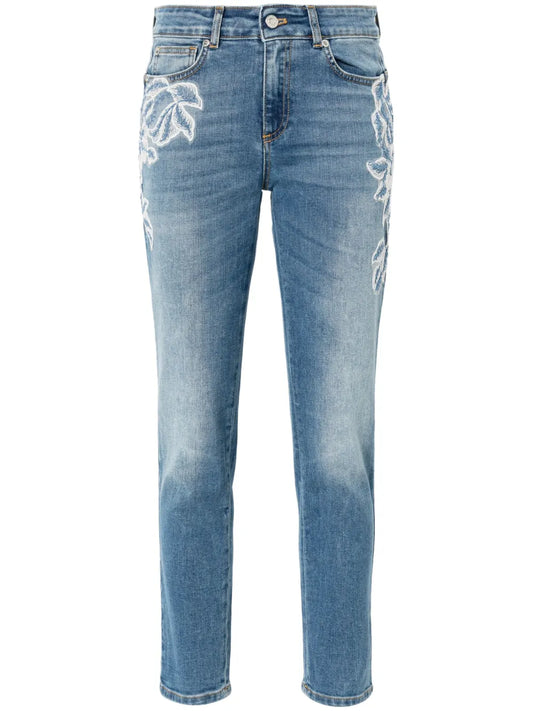 Floral-Embroidery Skinny Jeans
