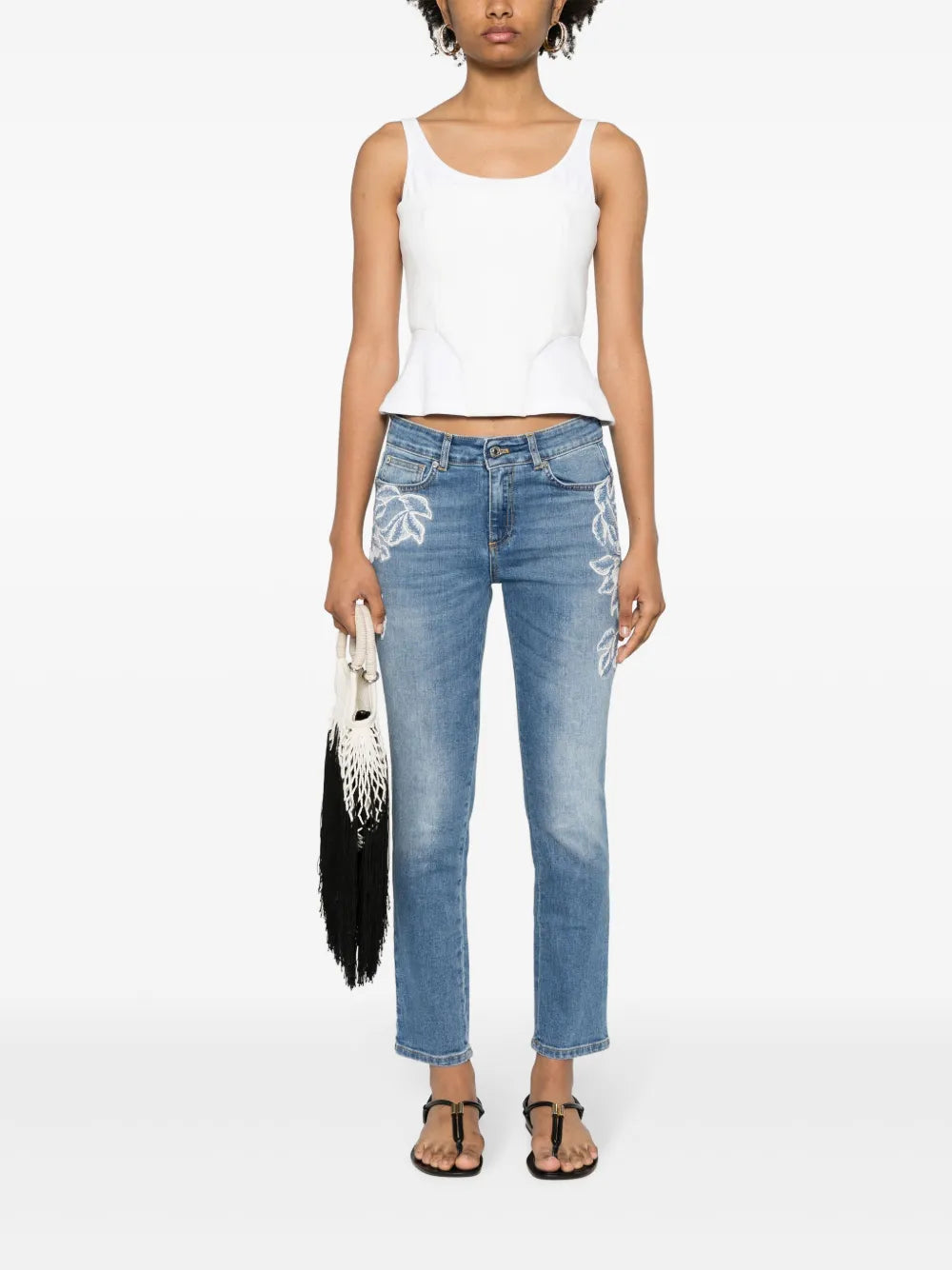 Floral-Embroidery Skinny Jeans