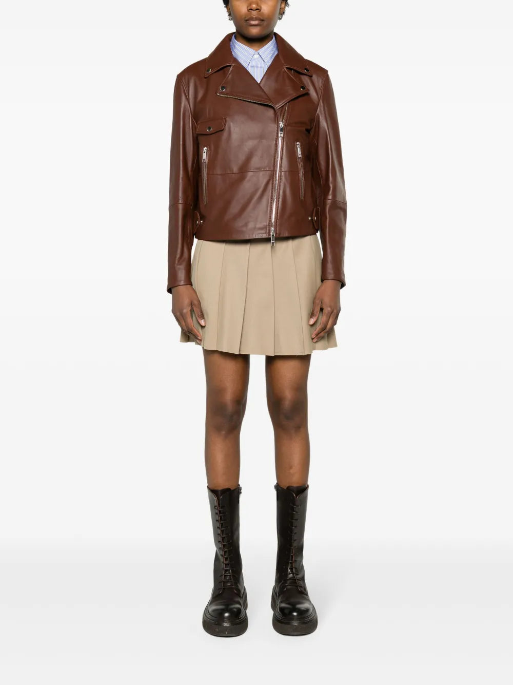 Double-Breasted Leather Biker Jacket