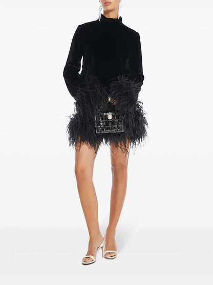 Gina Feather-Trim Minidress