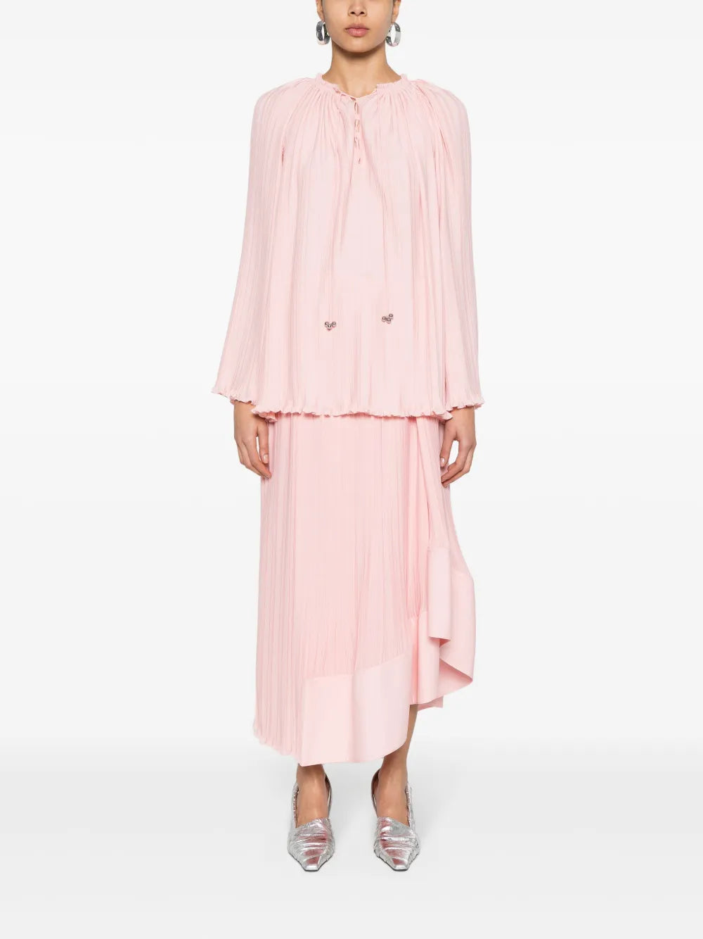 Long-Sleeve Pleated Blouse