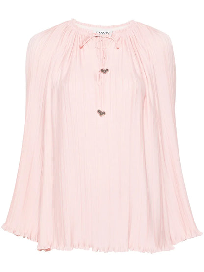 Long-Sleeve Pleated Blouse
