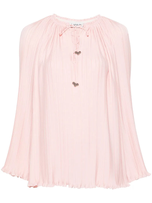 Long-Sleeve Pleated Blouse
