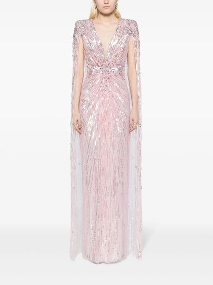Gold Rush Sequined Cape Gown