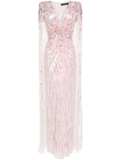 Gold Rush Sequined Cape Gown
