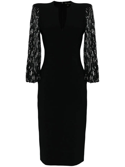 The Swan Sequin-Sleeve Midi Dress