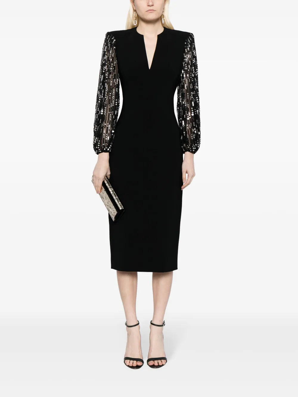 The Swan Sequin-Sleeve Midi Dress