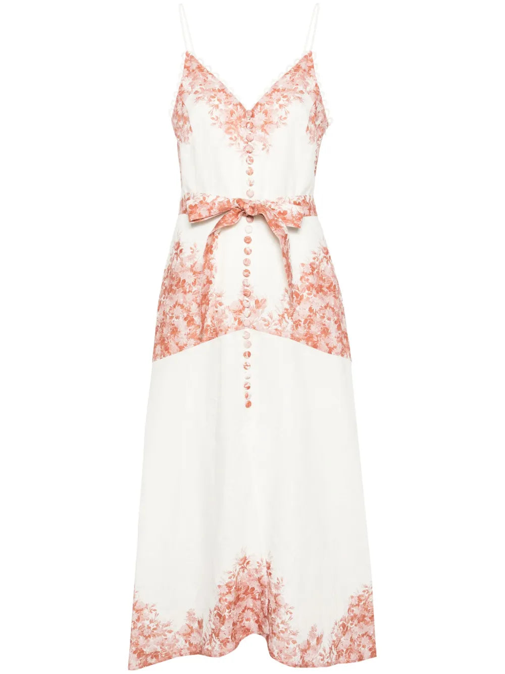 Floral-Print Linen Midi Dress