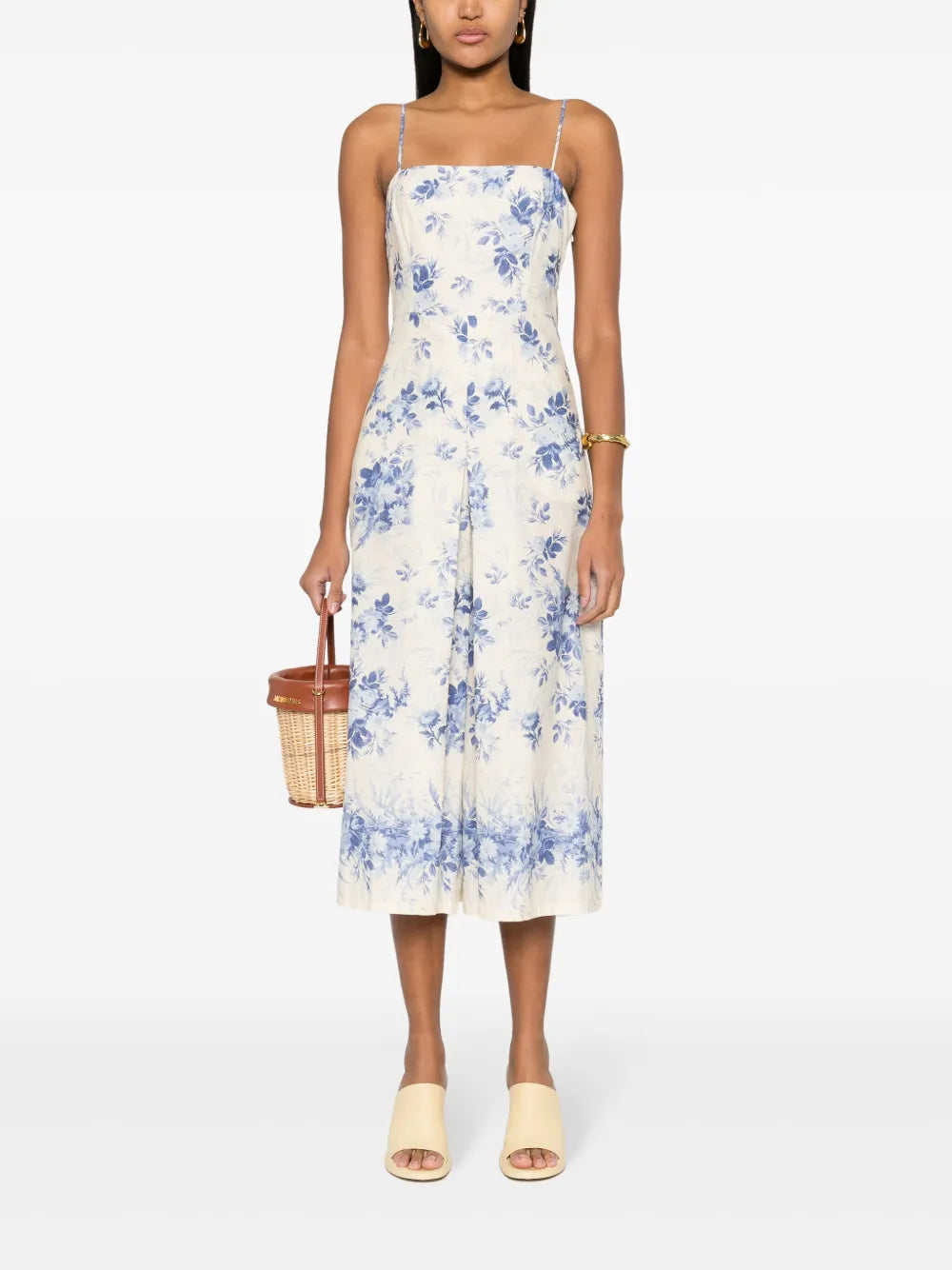 Floral-Print Chambray Jumpsuit