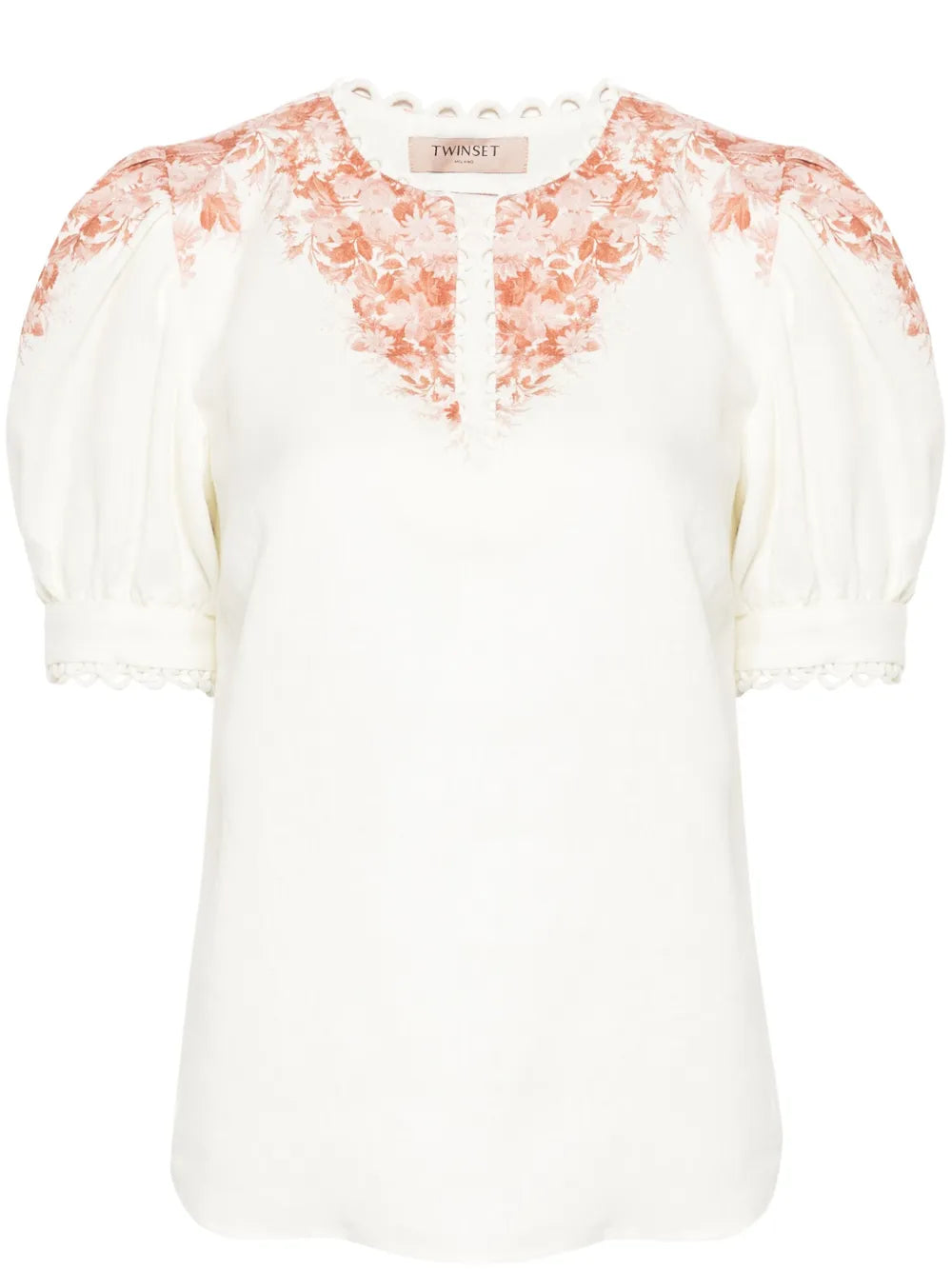 Floral-Print Chambray Blouse