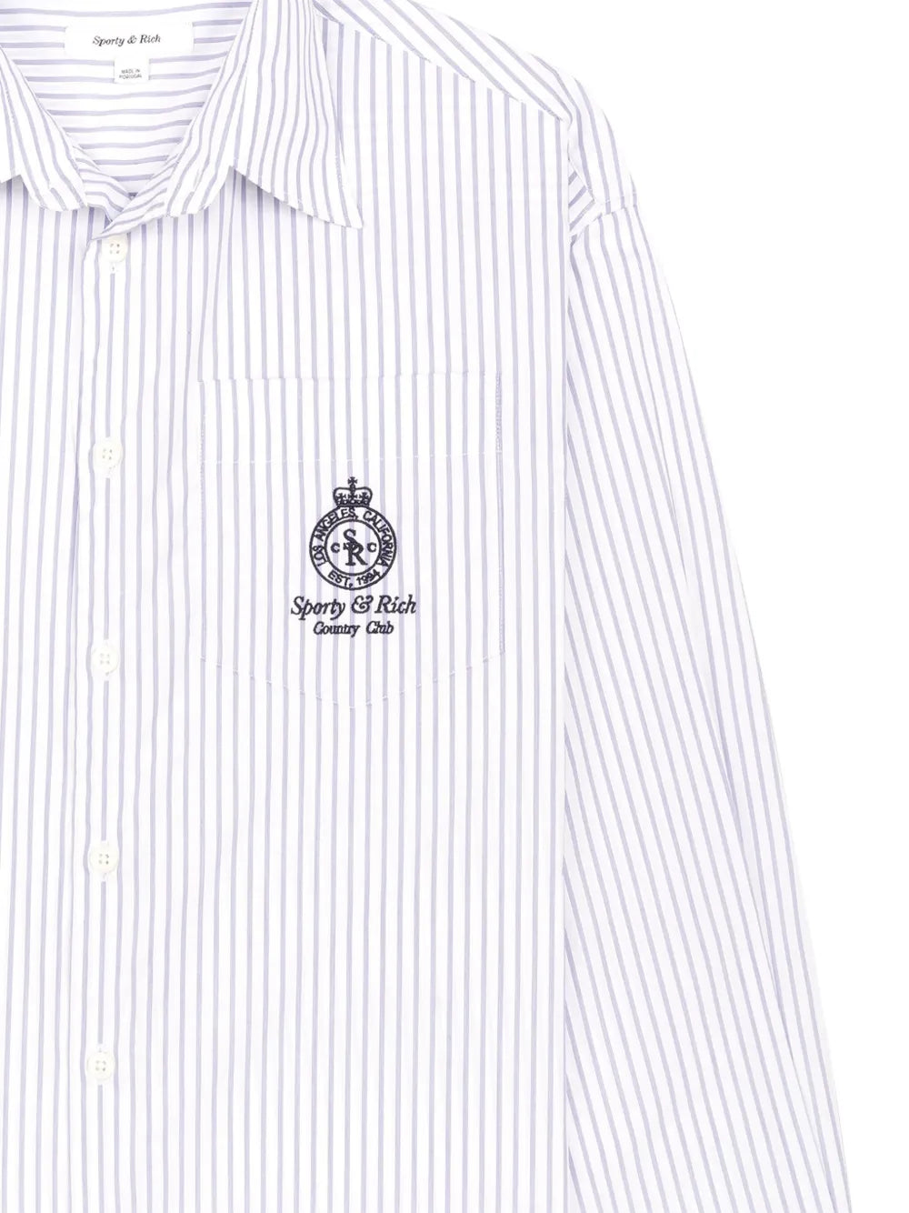 Crown-Embroidered Oversize Striped Cotton Shirt