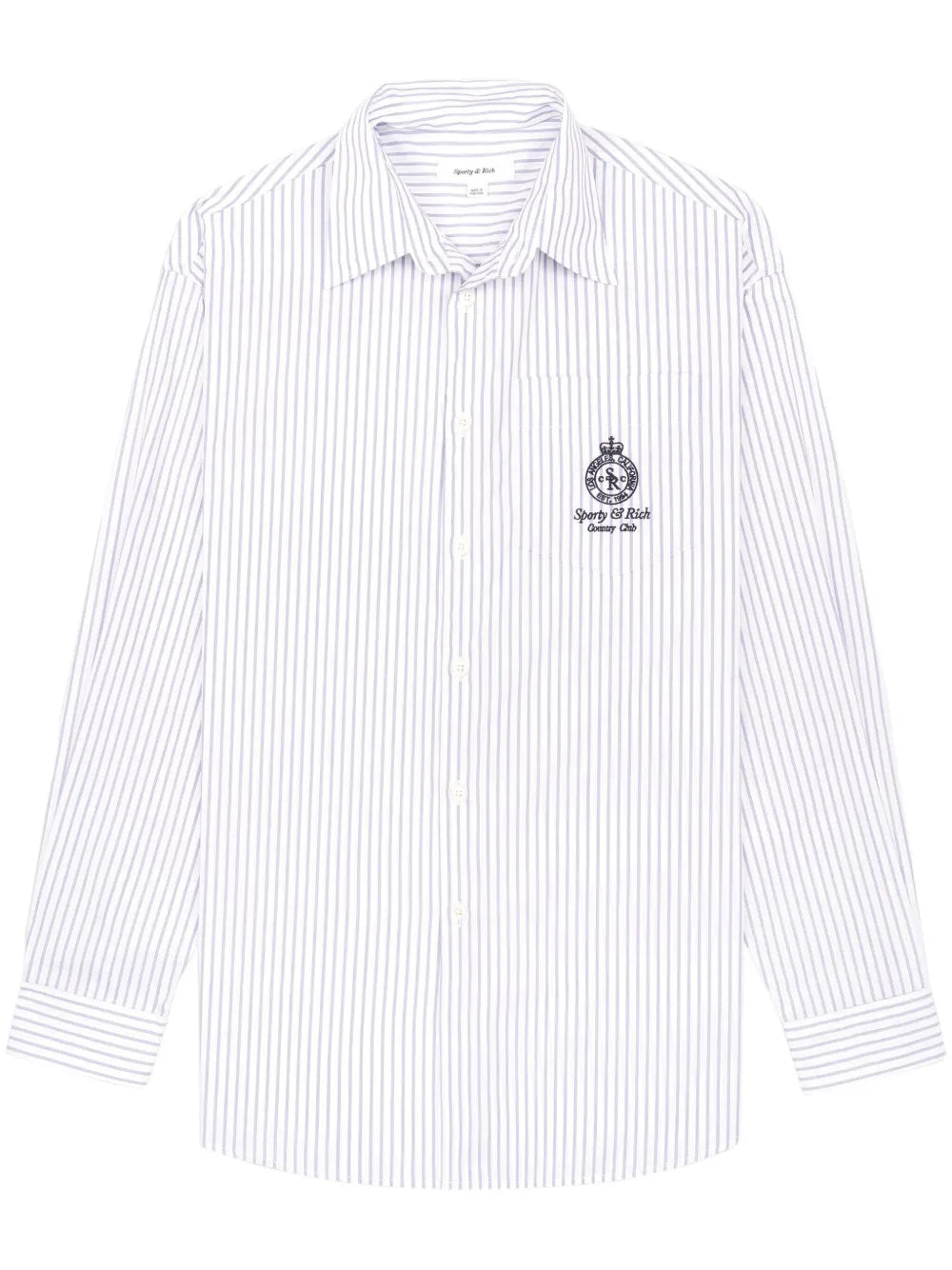 Crown-Embroidered Oversize Striped Cotton Shirt