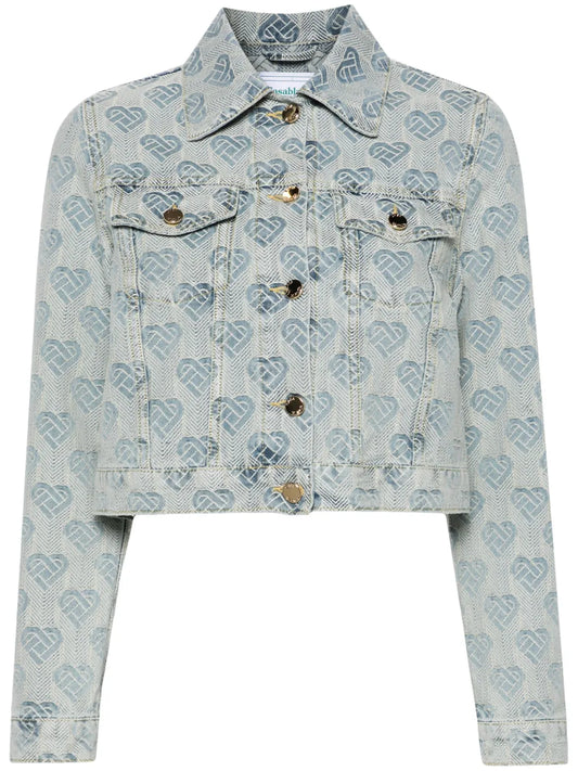 Heart Monogram-Jacquard Denim Jacket