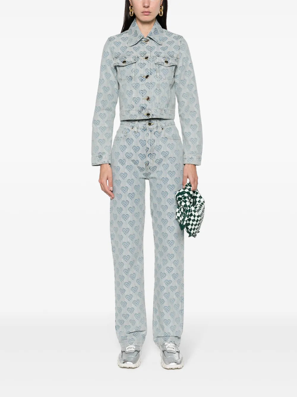 Heart Monogram-Jacquard Denim Jacket