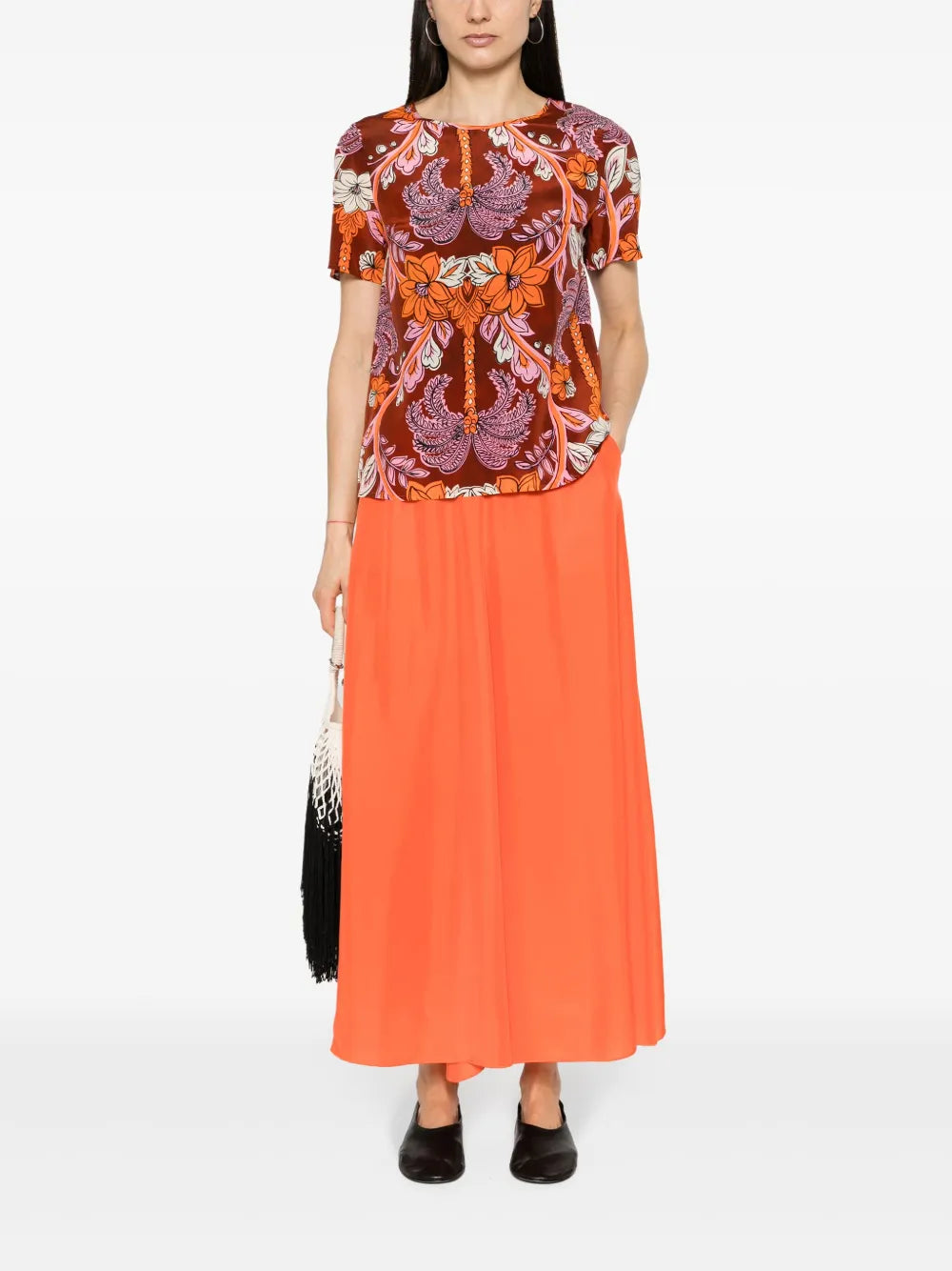 Flared Silk Midi Skirt