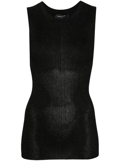 Metallic-Thread Ribbed Tank Top