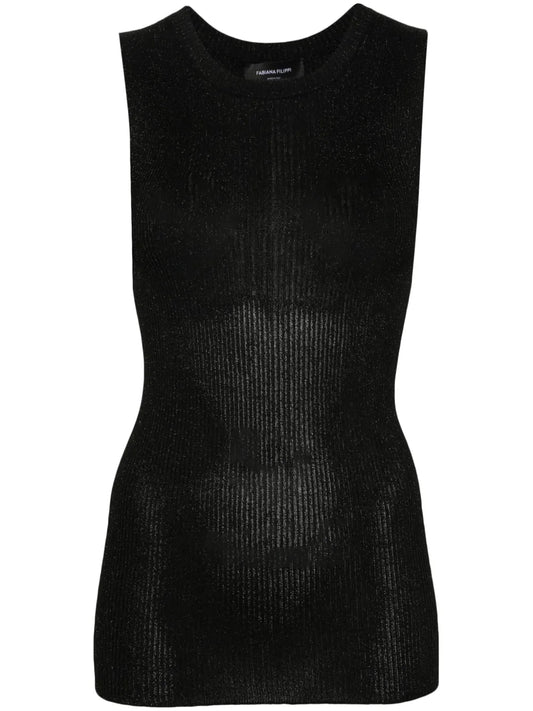 Metallic-Thread Ribbed Tank Top
