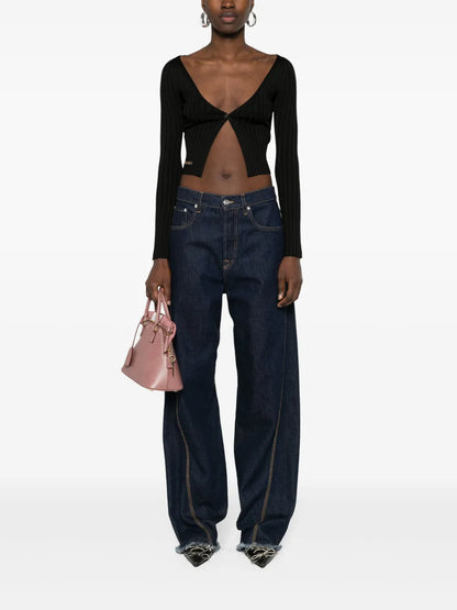 Intarsia-Logo Cropped Cardigan