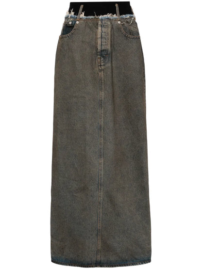 Front-Slit Denim Maxi Skirt