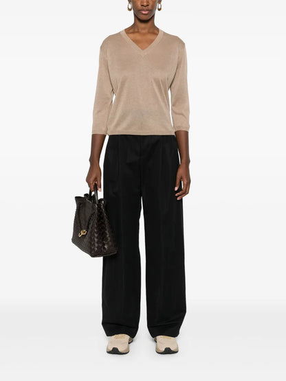 Fine-Knit V-Neck Jumper