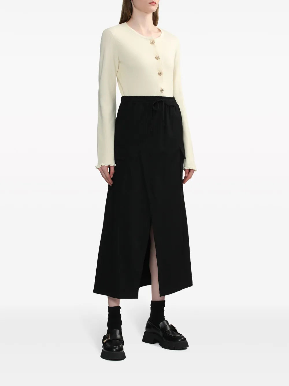 Elasticated-Waist Midi Skirt