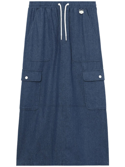Elasticated-Waist Denim Midi Skirt