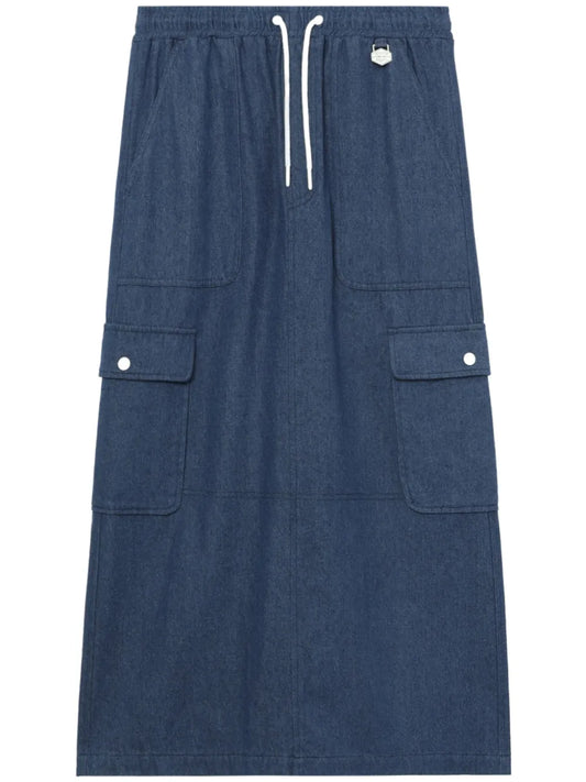 Elasticated-Waist Denim Midi Skirt