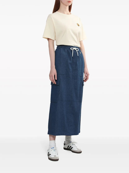 Elasticated-Waist Denim Midi Skirt