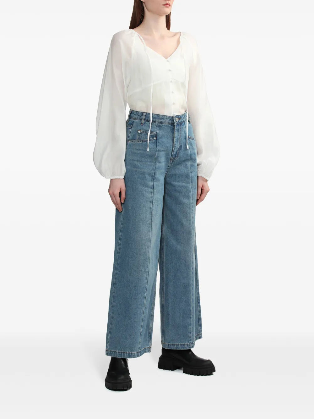 V-Neck Button-Up Blouse
