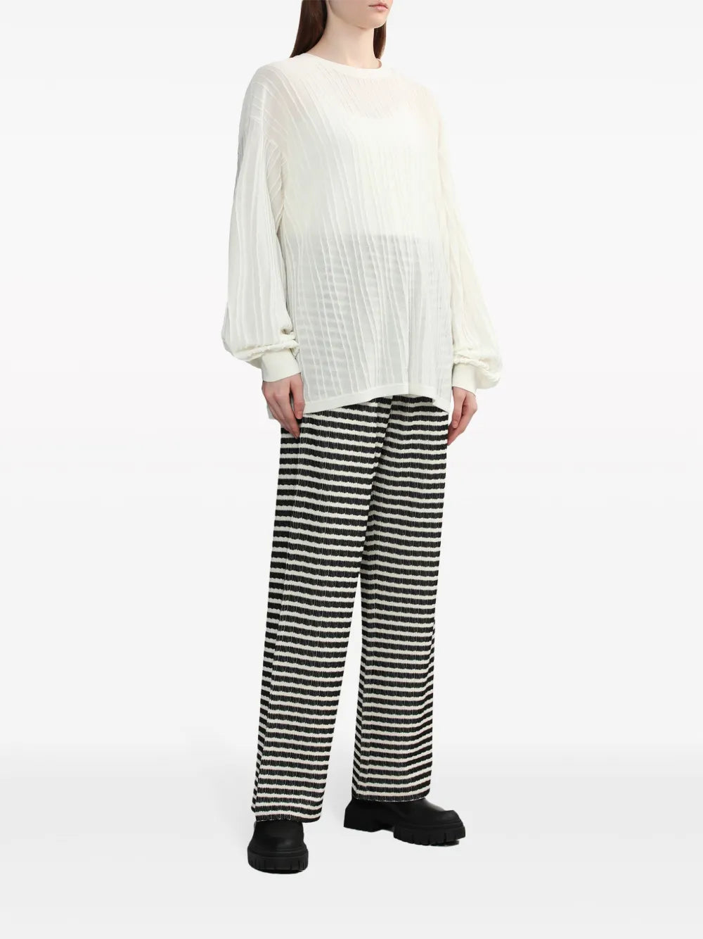 Ribbed Semi-Sheer Sweatshirt