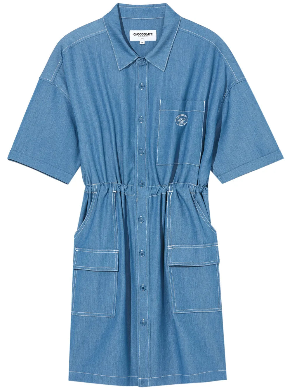 Drawstring Denim Shirtdress