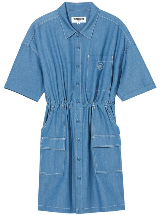 Drawstring Denim Shirtdress