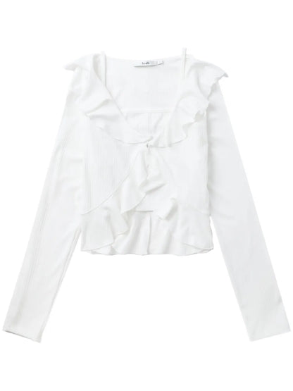 Ruffled Top And Cardigan Set
