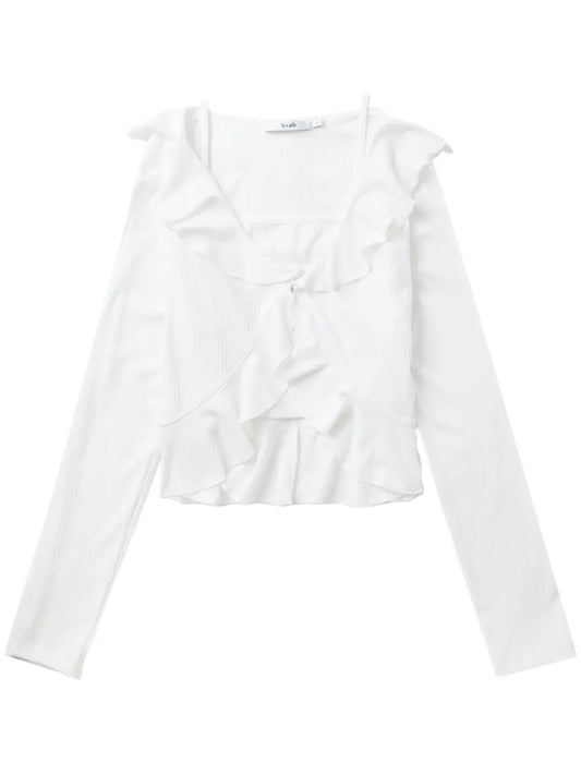 Ruffled Top And Cardigan Set