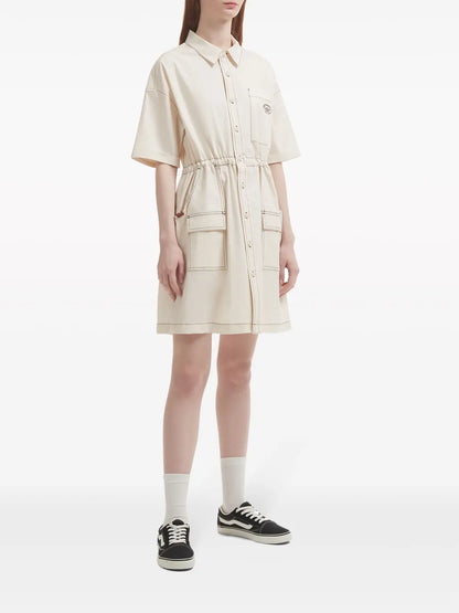 Drawstring Denim Shirtdress