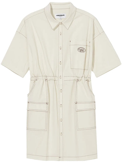 Drawstring Denim Shirtdress
