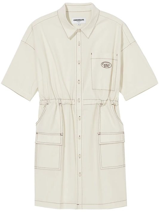 Drawstring Denim Shirtdress